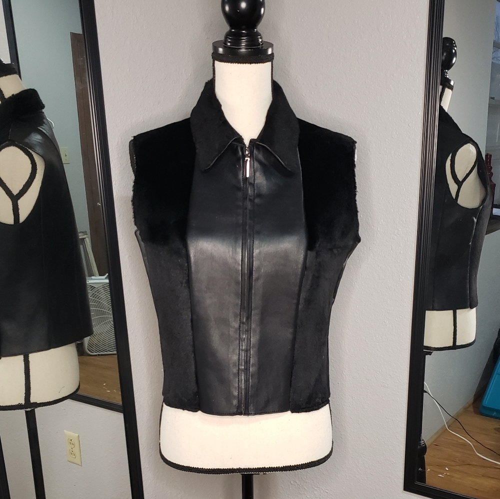 Genuine Leather and Dyed Rabbit Zip Up Vest